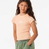 Girls Rip Curl Tops & Tees | Tropic Rib Short Sleeve Tee - Girls (8-14 Years) Bright Peach