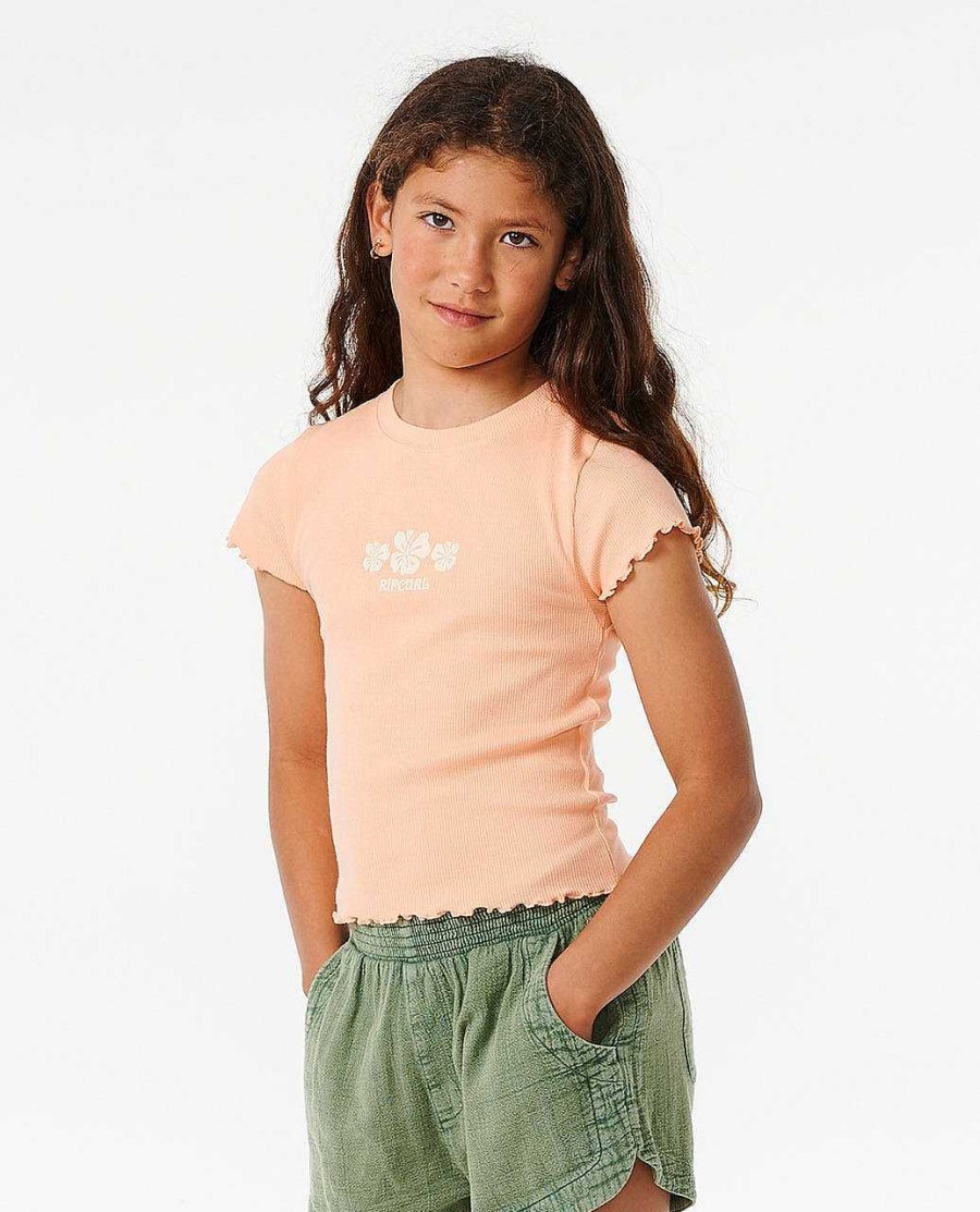 Girls Rip Curl Tops & Tees | Tropic Rib Short Sleeve Tee - Girls (8-14 Years) Bright Peach