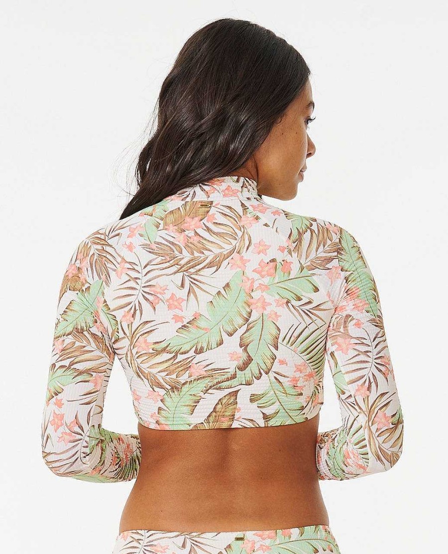 Women Rip Curl Bikini Tops | La Quinta Cropped Rash Guard Off White