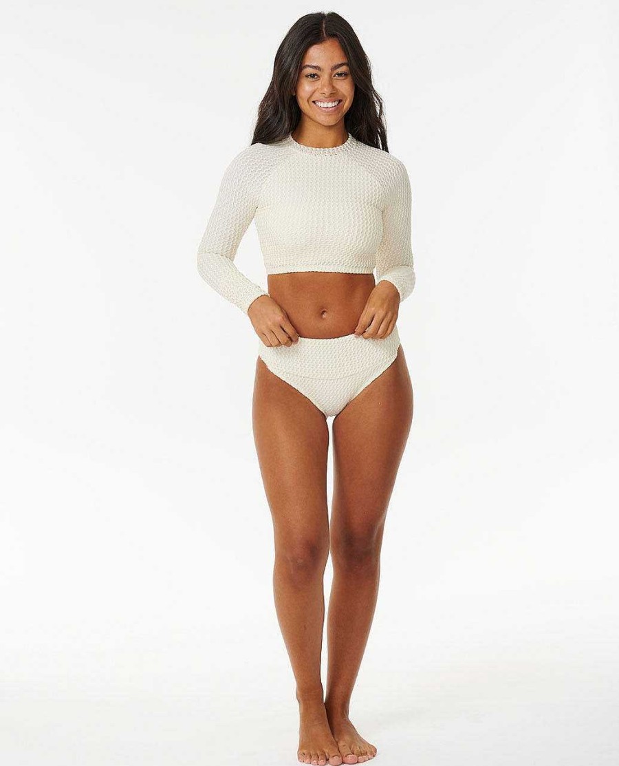 Women Rip Curl Bikini Tops | Ellis Cropped Rash Guard Cream