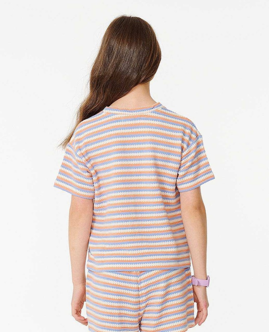 Girls Rip Curl Tops & Tees | Sun Stripe Knit Tee - Girls (8-14 Years) Mid Blue