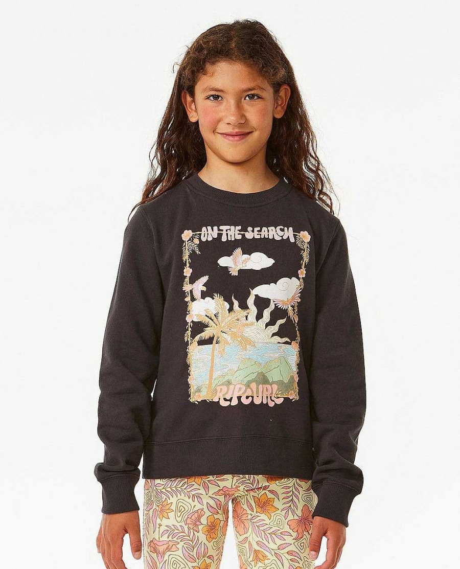 Girls Rip Curl Hoodies & Jumpers | Tropic Search Crew - Girls (8-14 Years) Washed Black