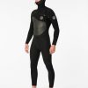 Men Rip Curl Fullsuits | E7 Flashbomb 5/4 Hooded Chest Zip Fullsuit Wetsuit Black