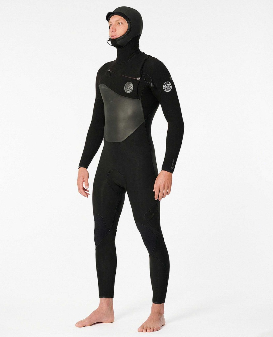 Men Rip Curl Fullsuits | E7 Flashbomb 5/4 Hooded Chest Zip Fullsuit Wetsuit Black