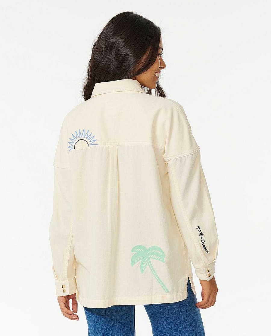 Women Rip Curl Jackets | Pacific Dreams Embroidered Shacket Bone