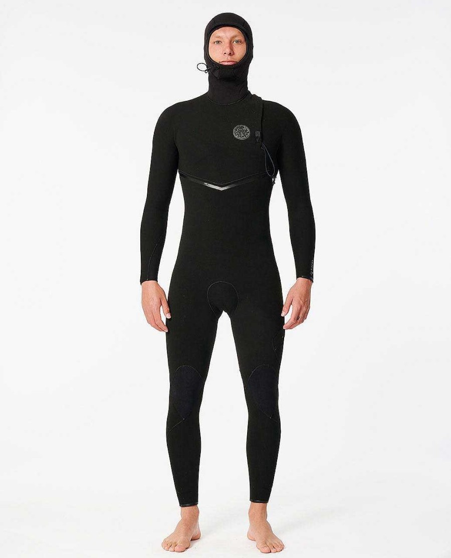 Men Rip Curl Fullsuits | E7 E-Bomb 4/3 Hooded Zip Free Fullsuit Wetsuit Black