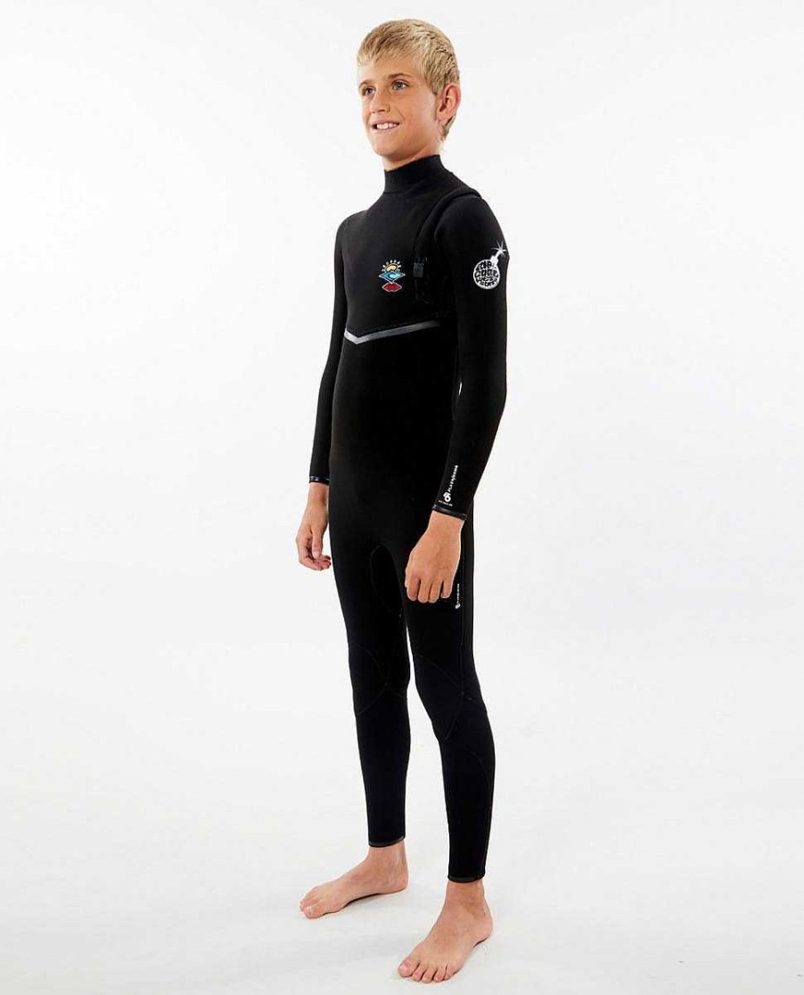 Kids Rip Curl Fullsuits | E6 Junior Flashbomb 4/3 Chest Zip Wetsuit Black