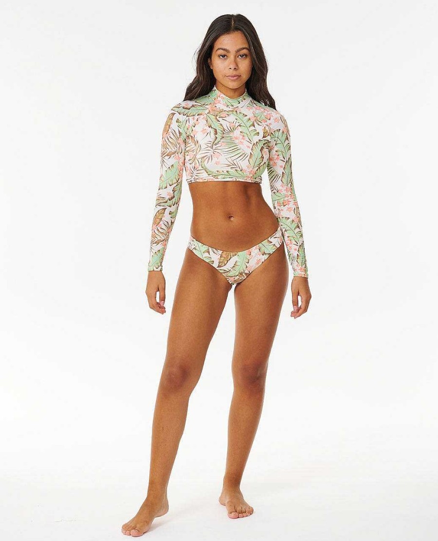 Women Rip Curl Bikini Tops | La Quinta Cropped Rash Guard Off White