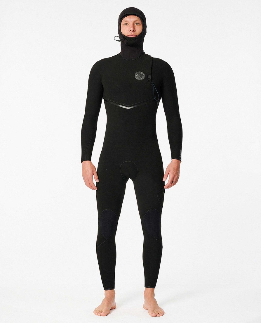 Men Rip Curl Fullsuits | E7 E-Bomb 5/4 Hooded Zip Free Fullsuit Wetsuit Black