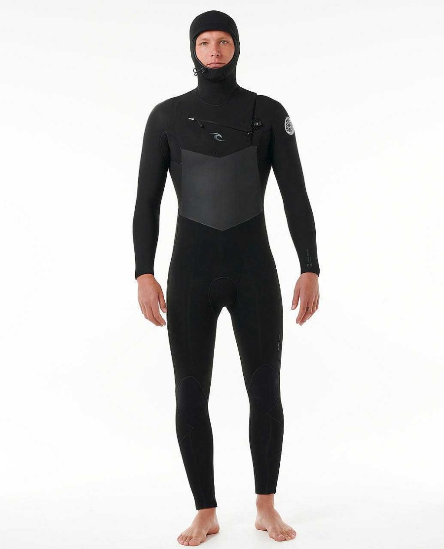 Men Rip Curl Fullsuits | Dawn Patrol 5/4 Hooded Chest Zip Fullsuit Wetsuit Black