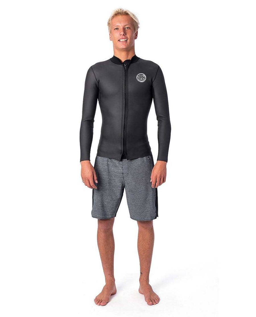 Men Rip Curl Jackets Vests & Bottoms | Dawn Patrol 1.5Mm Long Sleeve Front Zip Jacket Black