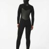 Women Rip Curl Fullsuits | Women'S Flashbomb 6/4 Hooded Chest Zip Fullsuit Wetsuit Black