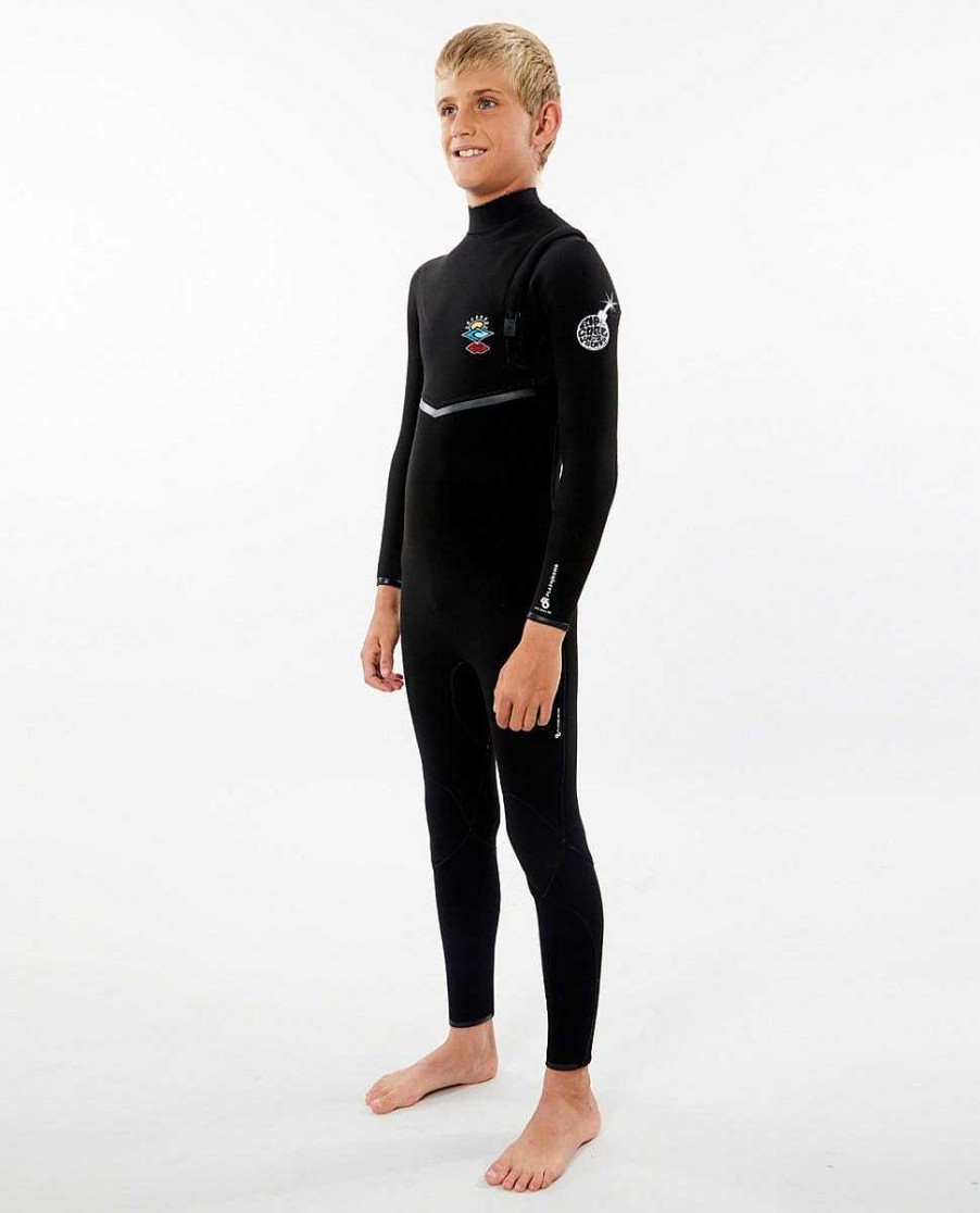 Kids Rip Curl Fullsuits | E6 Junior Flashbomb 3/2 Chest Zip Wetsuit Black