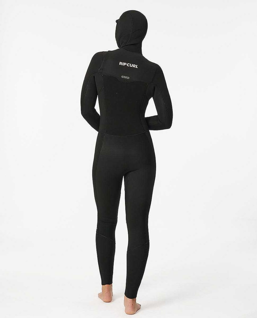 Women Rip Curl Fullsuits | Women'S Dawn Patrol 5/4 Hooded Chest Zip Fullsuit Wetsuit Black