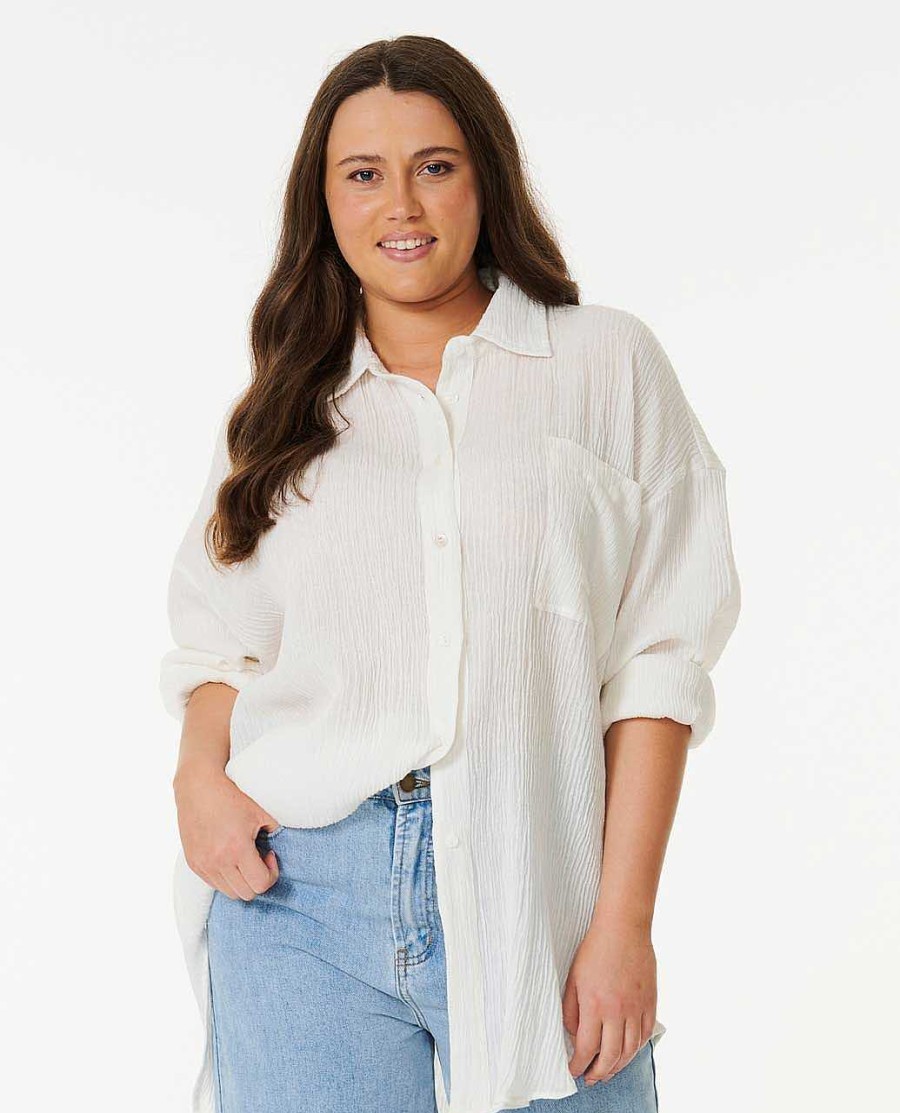 Women Rip Curl Shirts & Tops | Premium Linen Long Sleeve Button Through Shirt