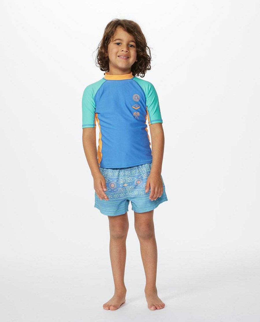 Kids Rip Curl Rash Guards & Vest | Mystic Waves Upf50+ Short Sleeve Rash Vest - Boys (1-8 Years) Blue Yonder