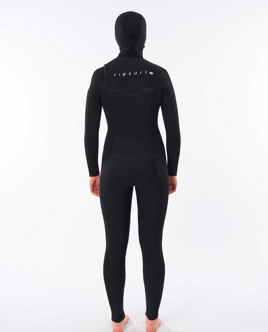 Women Rip Curl Fullsuits | Women'S Dawn Patrol 5/4 Chest Zip Hooded Wetsuit Black