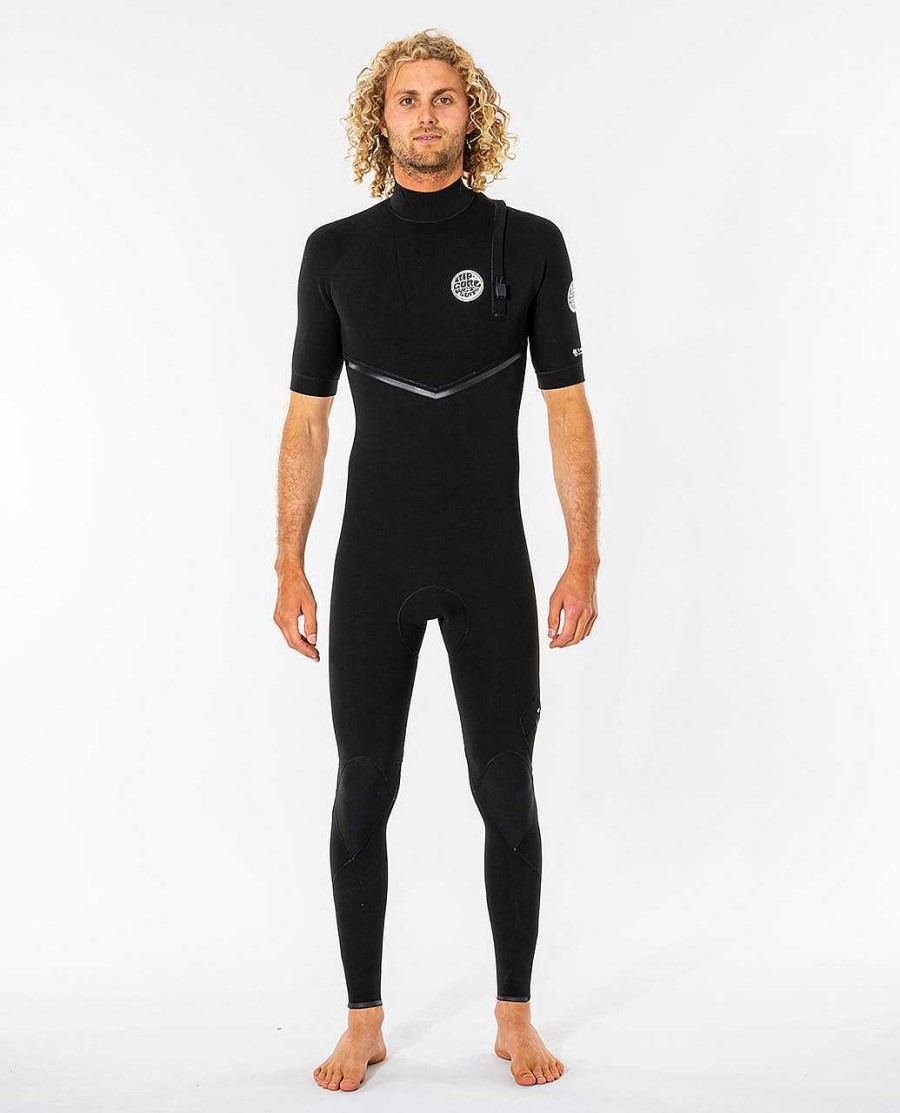 Men Rip Curl Fullsuits | E6 Mens E-Bomb Zip Free 2/2 Sealed Short Sleeve Wetsuit Black