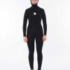 Women Rip Curl Fullsuits | Women'S Dawn Patrol 5/4 Chest Zip Hooded Wetsuit Black