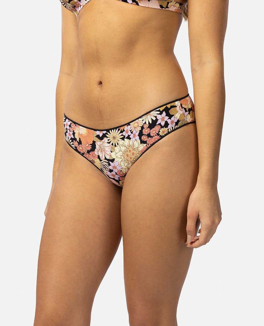 Women Rip Curl Bikini Bottoms | Mystic Floral Cheeky Coverage Hipster Bikini Bottoms Black