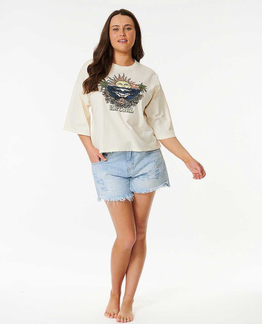 Women Rip Curl Tees & Tanks | Shore Break Heritage Crop Tee Bone