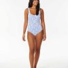 Women Rip Curl One Pieces | Holiday Tropics Good Coverage One Piece Swimsuit Mid Blue