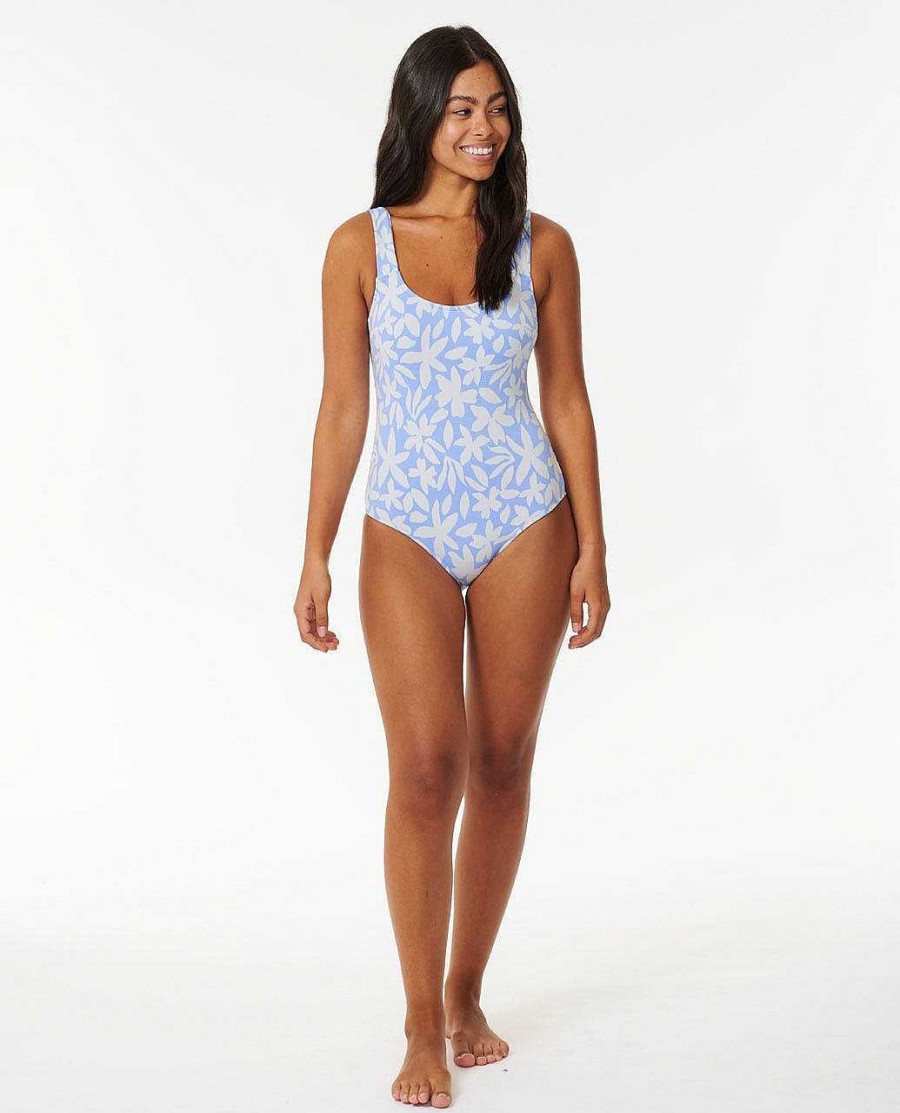 Women Rip Curl One Pieces | Holiday Tropics Good Coverage One Piece Swimsuit Mid Blue