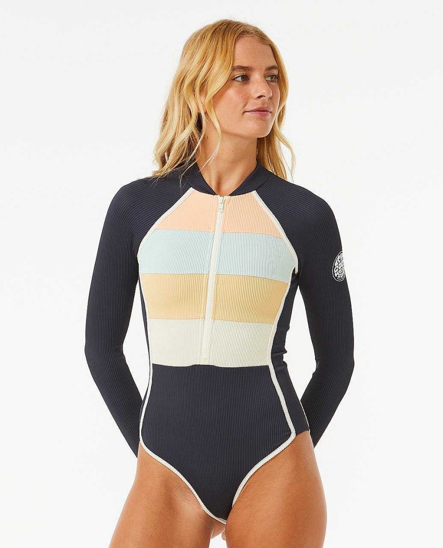 Women Rip Curl Rash Guards | Block Party Splice Surf Suit Navy