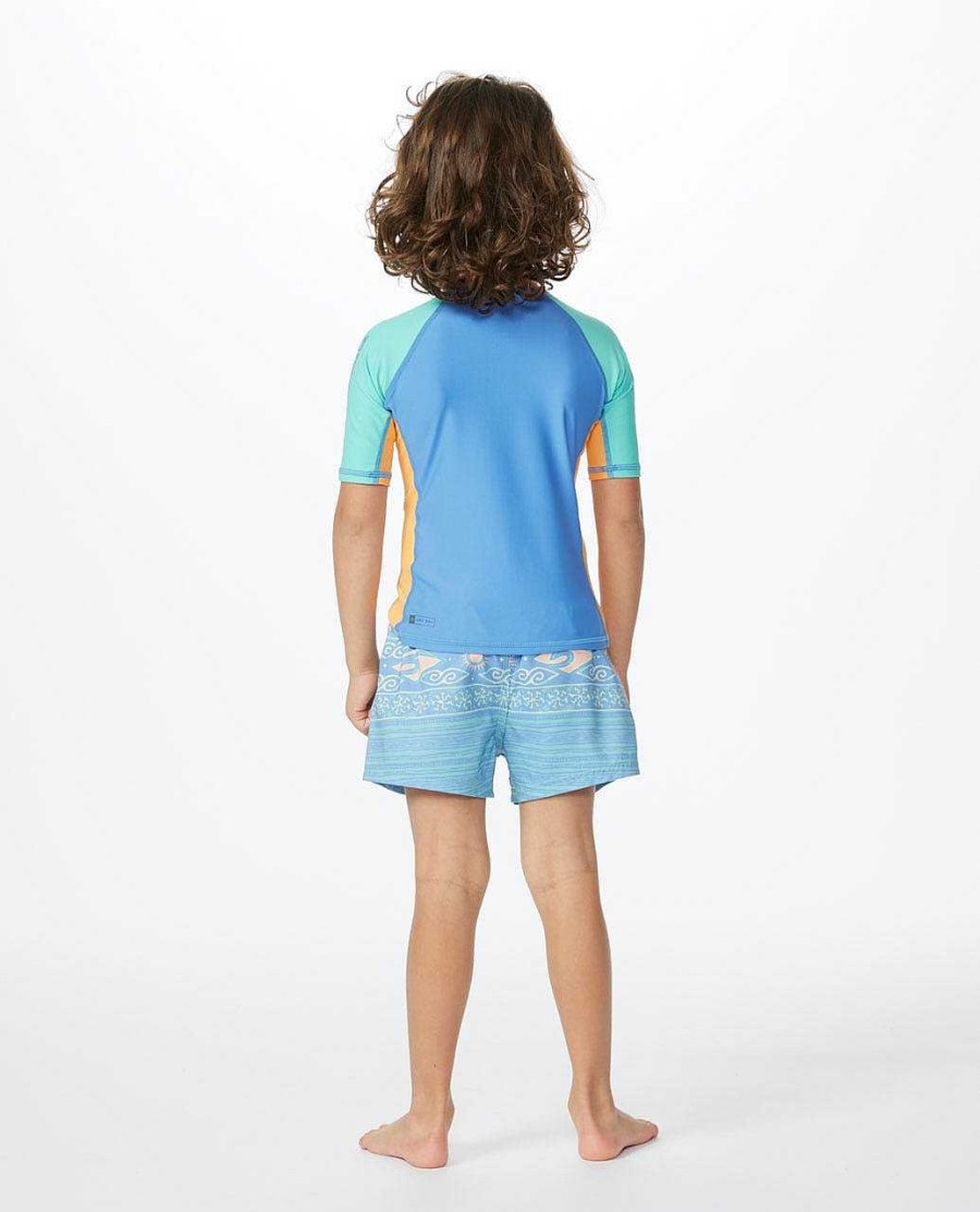 Kids Rip Curl Rash Guards & Vest | Mystic Waves Upf50+ Short Sleeve Rash Vest - Boys (1-8 Years) Blue Yonder