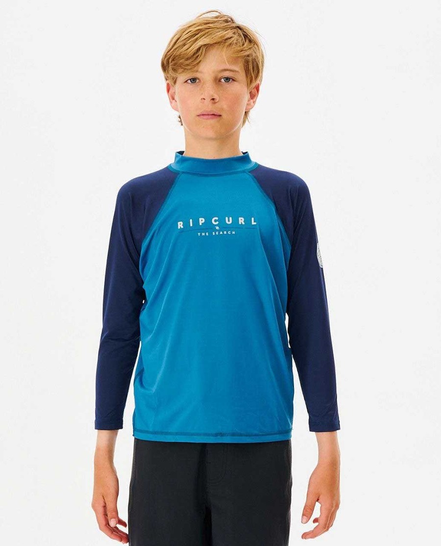 Kids Rip Curl Rash Guards & Vest | Shockwaves Long Sleeve Upf Rash Vest - Boys (8-16 Years) Blue