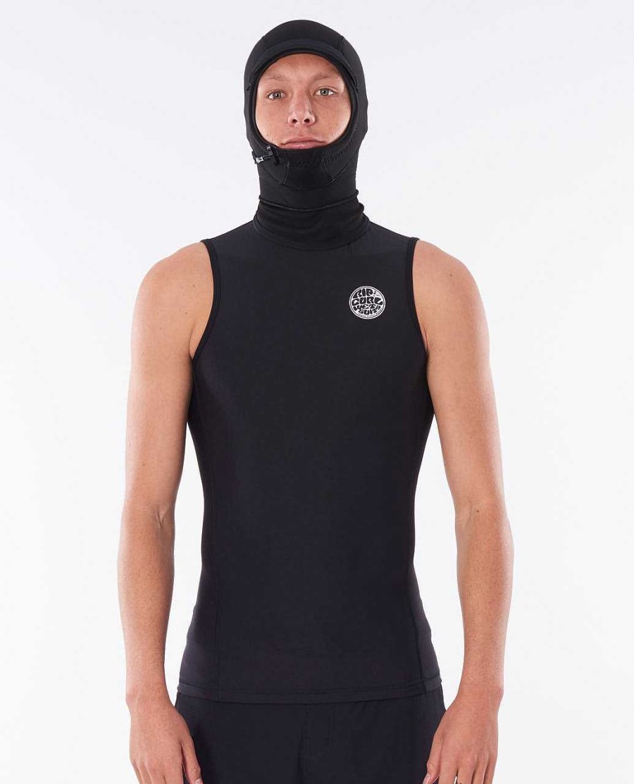 Men Rip Curl Jackets Vests & Bottoms | Flashbomb 0.5Mm Hooded Vest Black