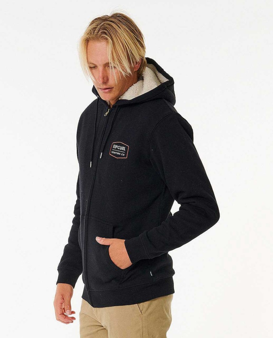 Men Rip Curl Hoodies & Fleece | Marking Lined Fleece Sweater Black