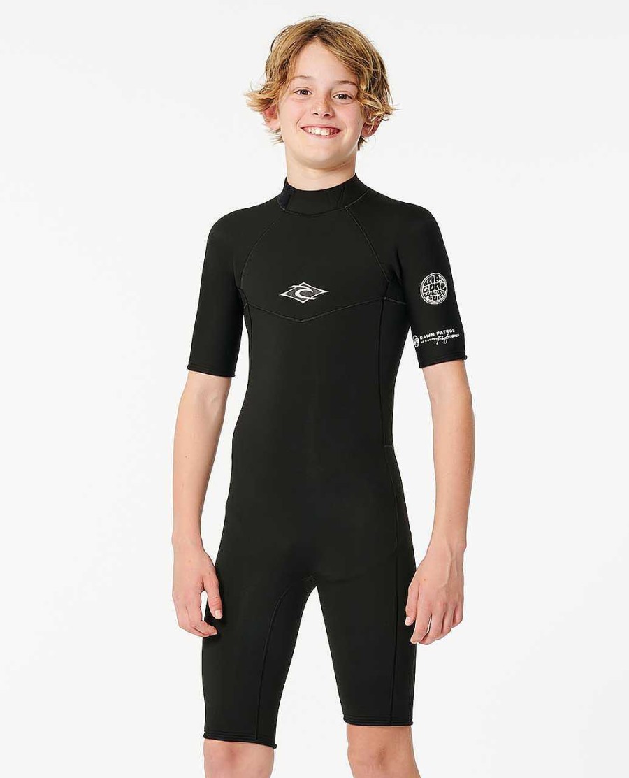 Kids Rip Curl Springsuits | Boys Dawn Patrol Short Sleeve 2Mm Back Zip Springsuit Black