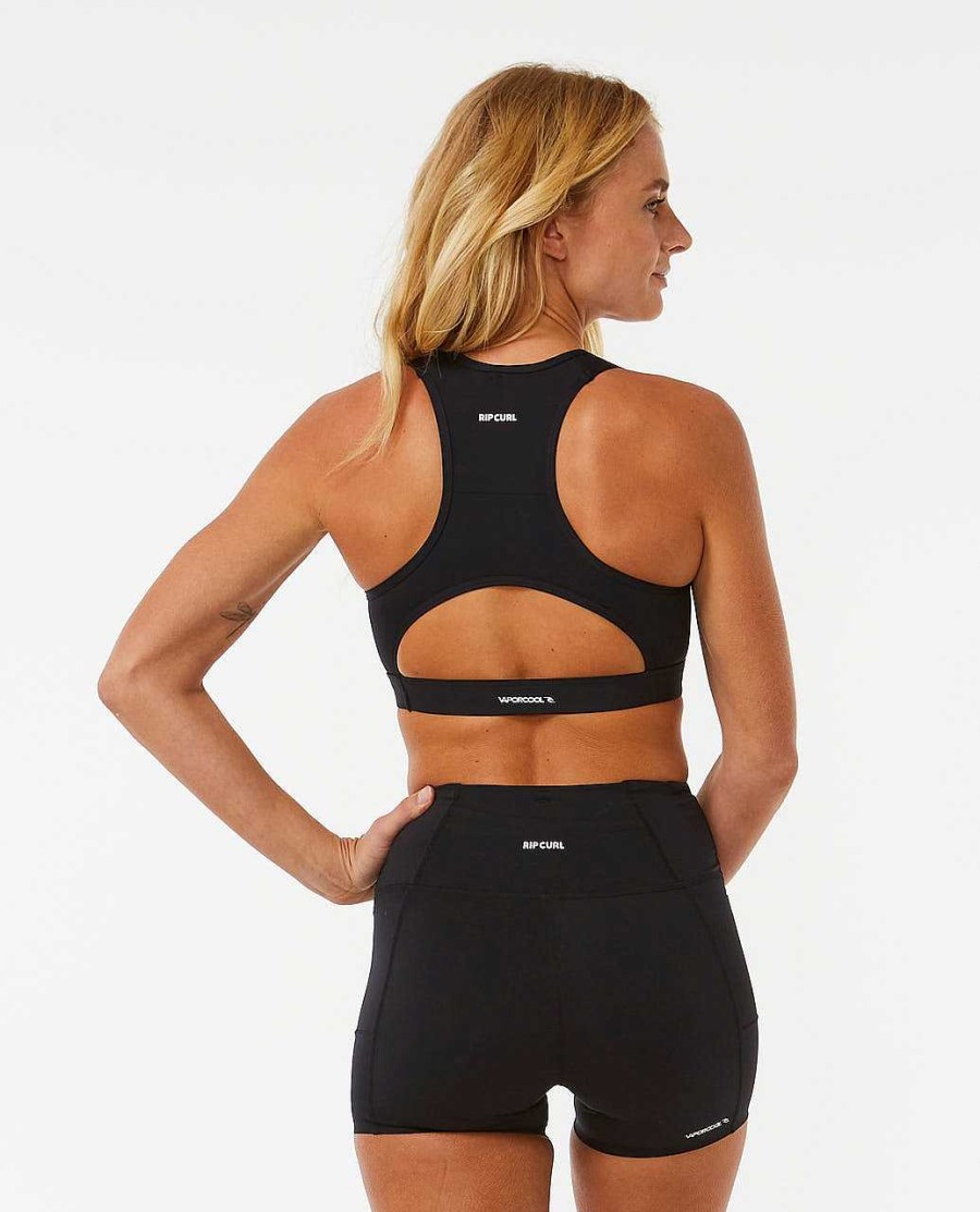 Women Rip Curl Tees & Tanks | Run Swim Surf Crop Top Black