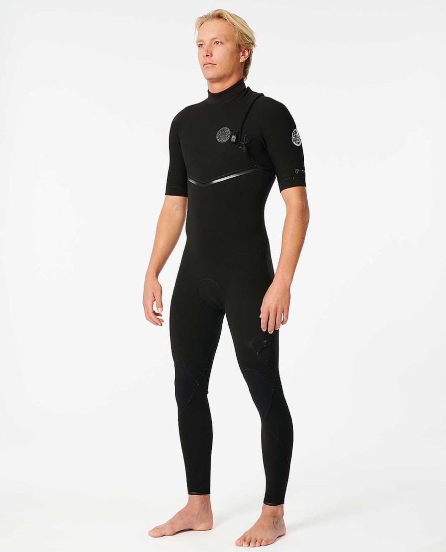 Men Rip Curl Springsuits | E7 E-Bomb Zip Free 2/2 Short Sleeve Wetsuit Black