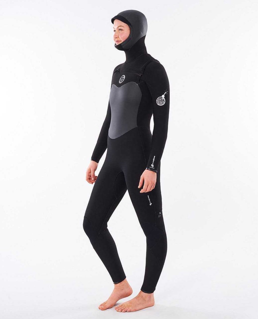 Women Rip Curl Fullsuits | E6 Women'S Flashbomb 6/4 Hooded Wetsuit Black