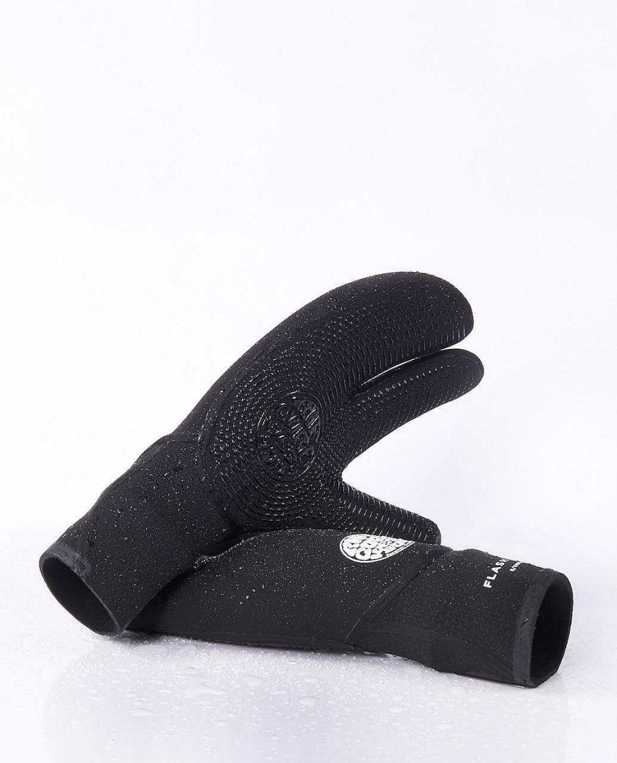 Men Rip Curl Booties Gloves & Hoods | Flashbomb 5/3 3 Finger Gloves Black