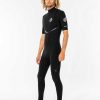 Men Rip Curl Fullsuits | E6 Mens E-Bomb Zip Free 2/2 Sealed Short Sleeve Wetsuit Black