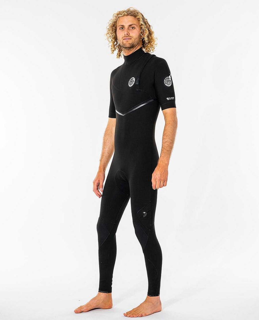 Men Rip Curl Fullsuits | E6 Mens E-Bomb Zip Free 2/2 Sealed Short Sleeve Wetsuit Black