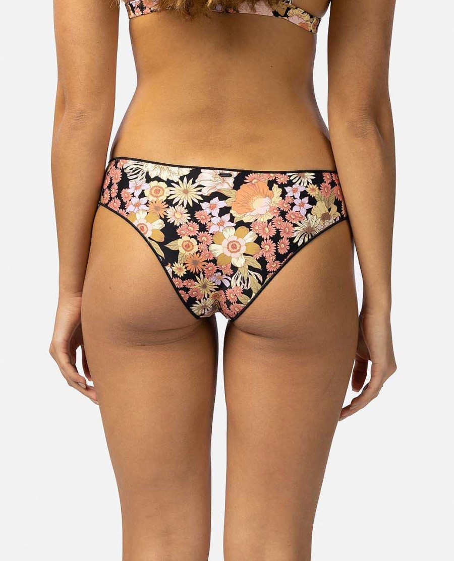 Women Rip Curl Bikini Bottoms | Mystic Floral Cheeky Coverage Hipster Bikini Bottoms Black