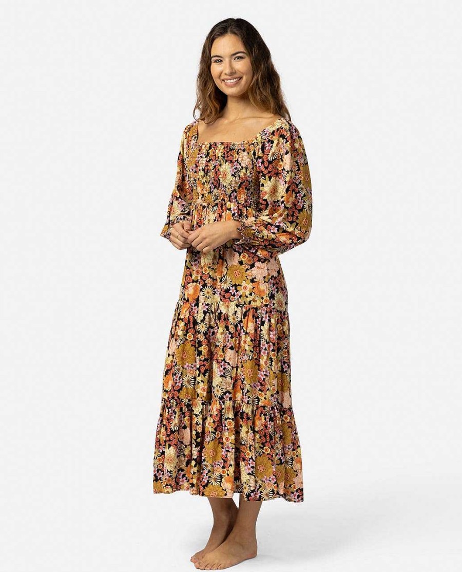 Women Rip Curl Dresses & Rompers | Mystic Floral Long Sleeve Maxi Black