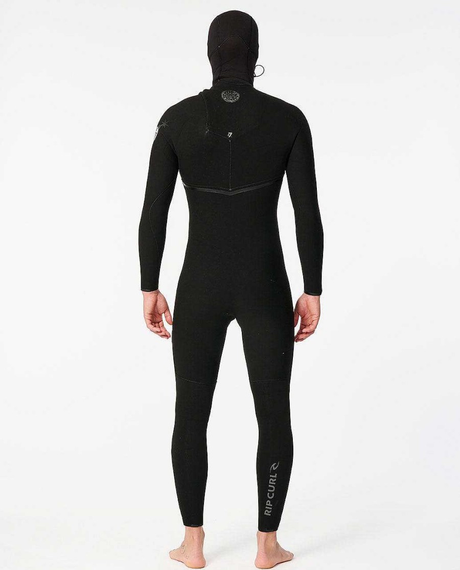 Men Rip Curl Fullsuits | E7 E-Bomb 4/3 Hooded Zip Free Fullsuit Wetsuit Black