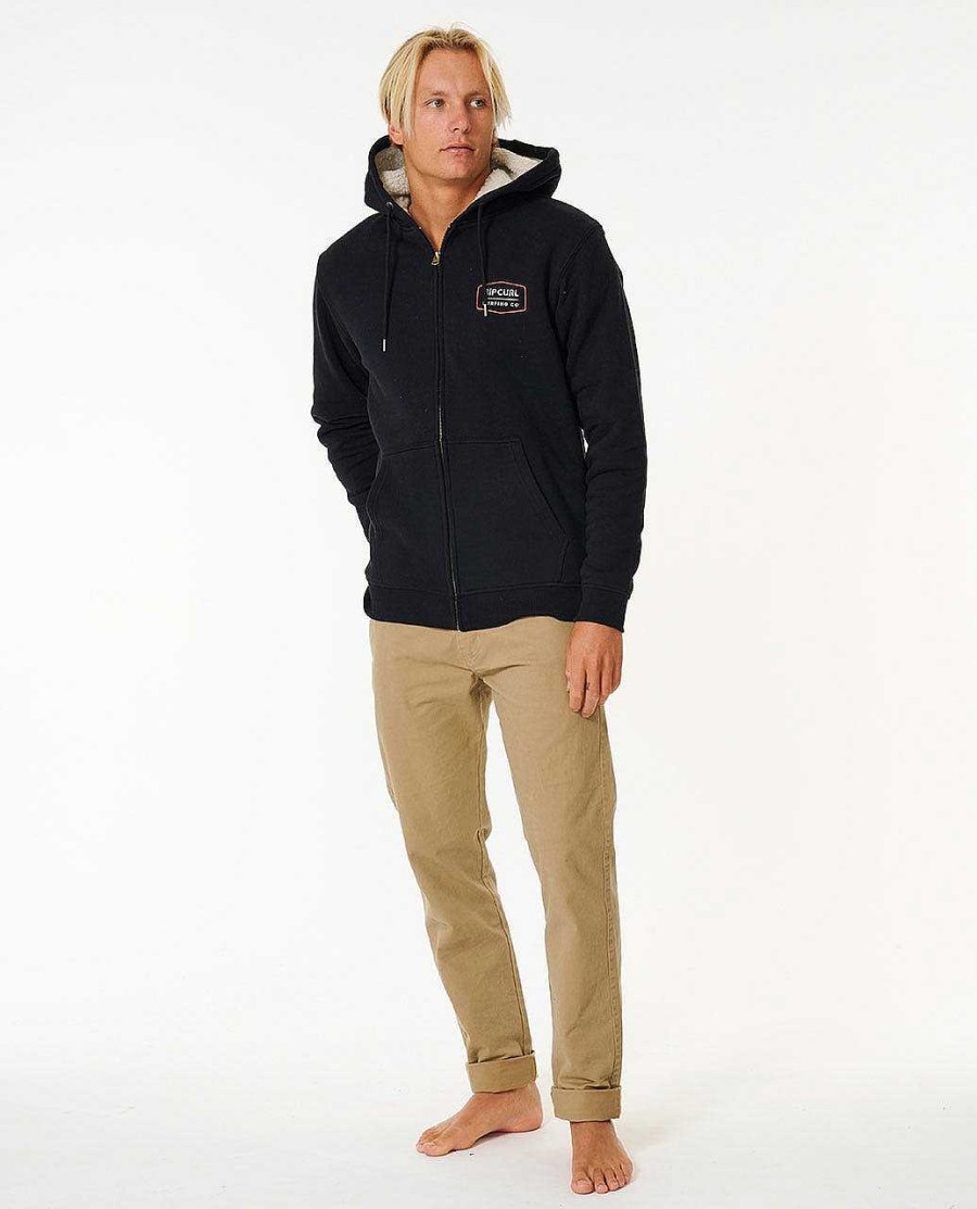 Men Rip Curl Hoodies & Fleece | Marking Lined Fleece Sweater Black