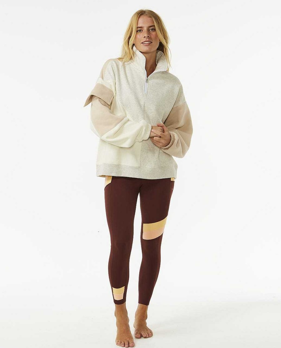 Women Rip Curl Hoodies & Fleece | Run Swim Surf Oversized Spliced Zip Through Natural