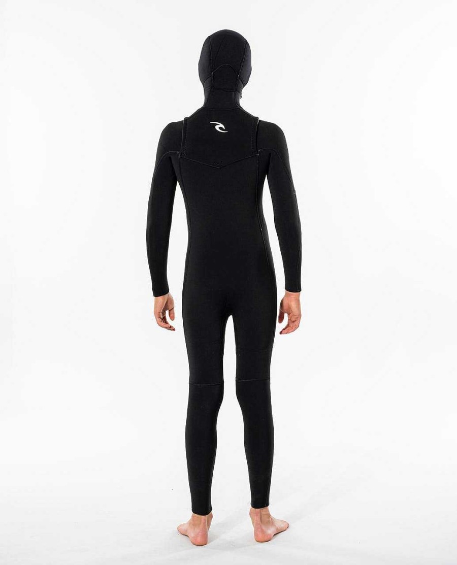 Kids Rip Curl Fullsuits | Junior Dawn Patrol 5/4 Hooded Chest Zip Wetsuit Black