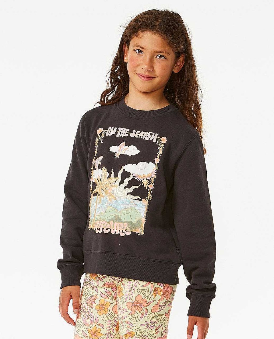 Girls Rip Curl Hoodies & Jumpers | Tropic Search Crew - Girls (8-14 Years) Washed Black