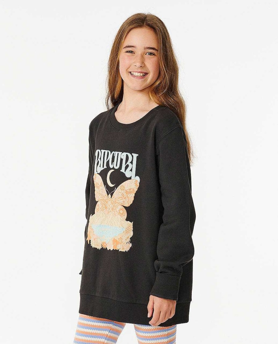 Girls Rip Curl Hoodies & Jumpers | Sun Butterfly Crew - Girls (8-14 Years) Washed Black