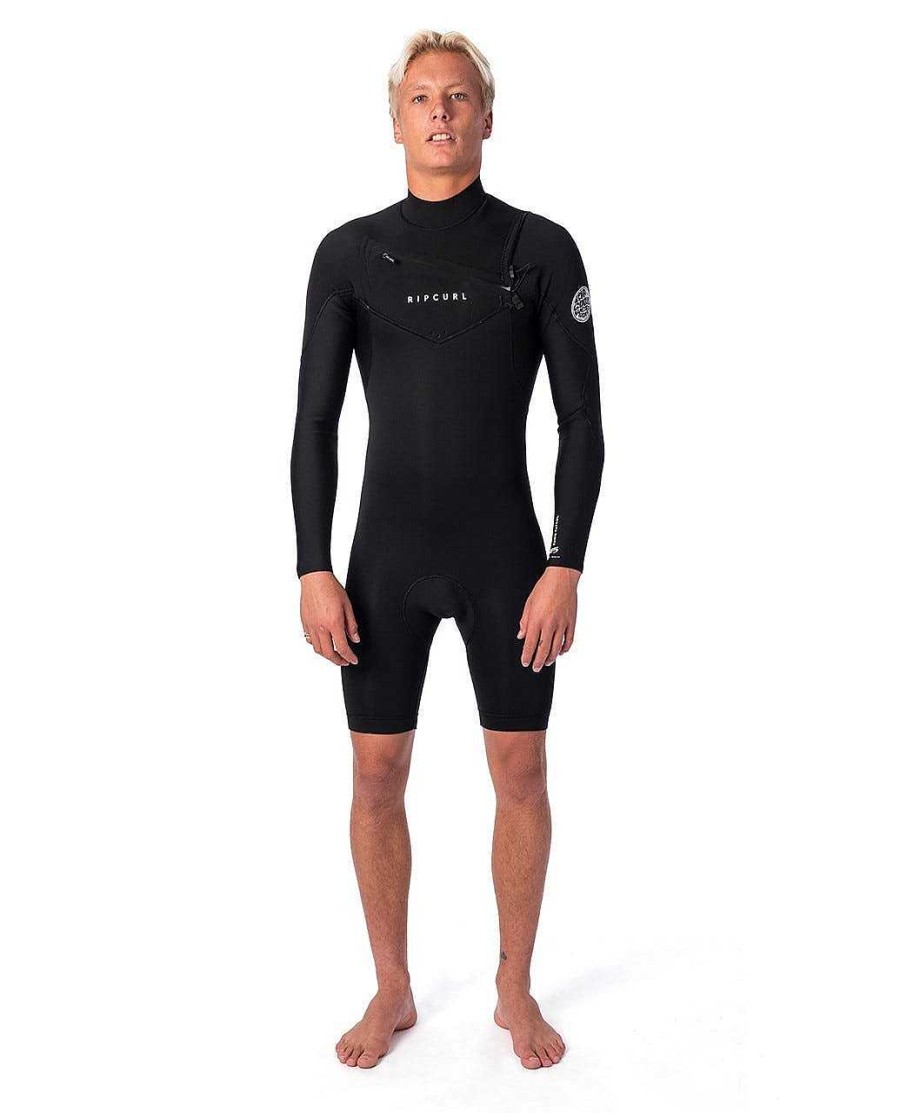 Men Rip Curl Springsuits | Dawn Patrol Long Sleeve 2/2 Chest Zip Wetsuit Black