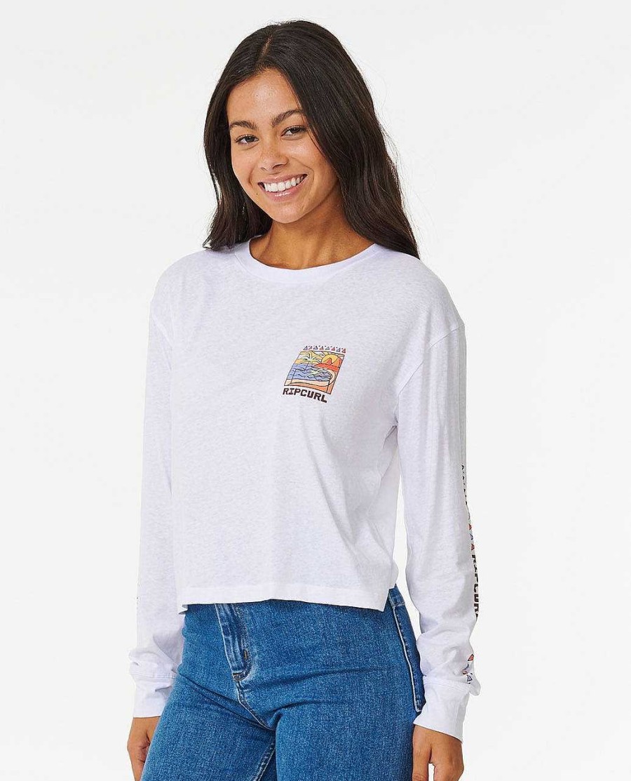 Women Rip Curl Tees & Tanks | Athena Long Sleeve Tee Optical White