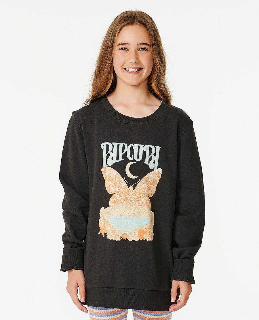 Girls Rip Curl Hoodies & Jumpers | Sun Butterfly Crew - Girls (8-14 Years) Washed Black